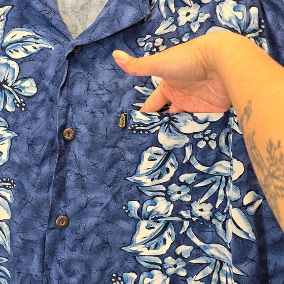 Hawaiian Rayon Shirt Mens XL Blue Aloha Floral Pineapple Connection - Picture 5 of 12